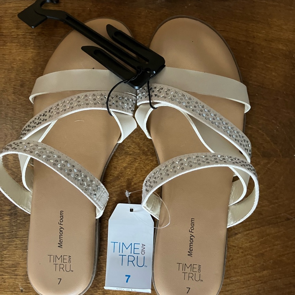 Time and Tru White Sparkly Sandals